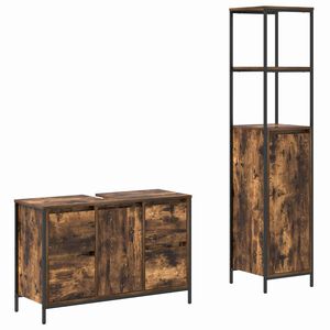 vidaXL Juego de muebles de ba&ntilde;o con caj&oacute;n 2 pcs Roble Ahumado y Negro