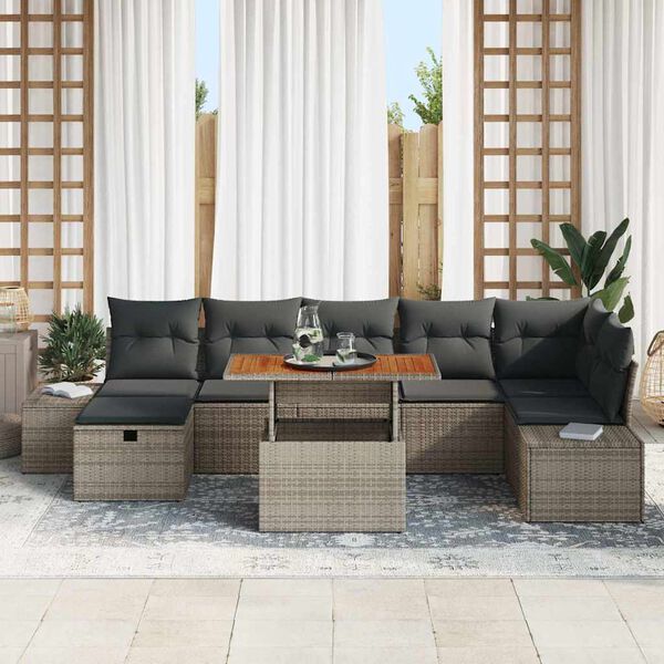 vidaXL Conjunto de sof&aacute; de jard&iacute;n 8 pcs Gris rat&aacute;n sint&eacute;tico