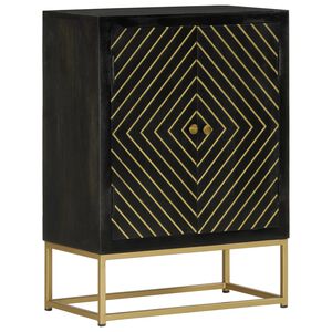 vidaXL Aparador con 2 puertas madera mango negro y dorado 55x30x75 cm