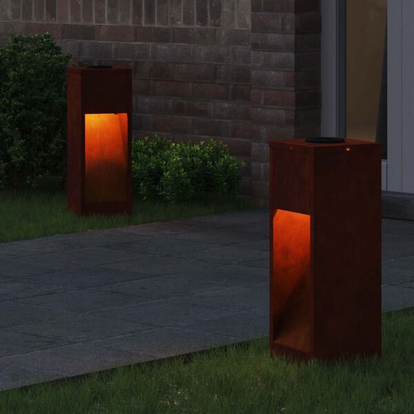 vidaXL Luz de Sendero LED Solar 2 pcs Bronce Acero autopatinable