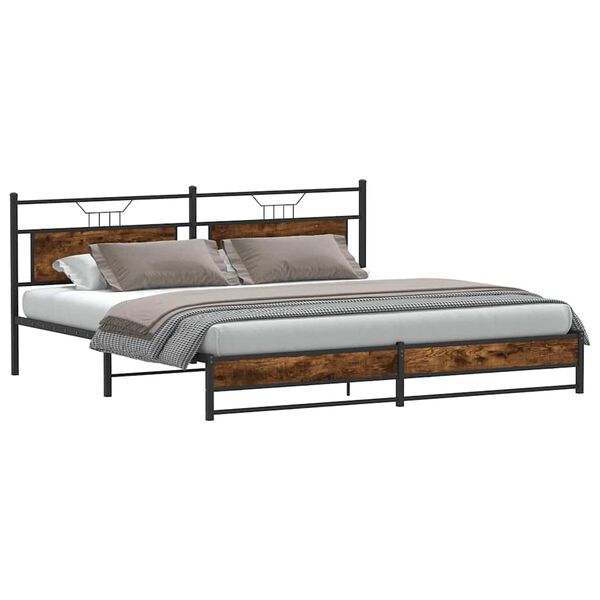 vidaXL Estructura de cama sin colch&oacute;n metal roble ahumado 193x201 cm