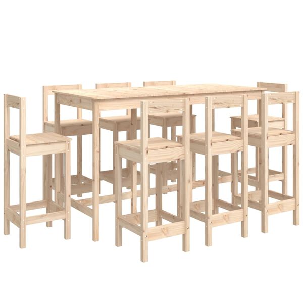 vidaXL Set de bar 9 piezas madera maciza de pino