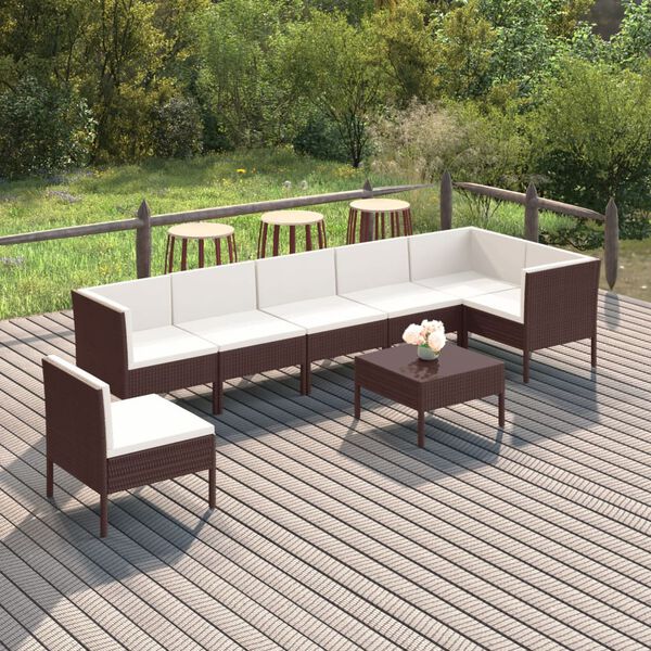 vidaXL Set muebles de jard&iacute;n 8 pzas y cojines rat&aacute;n sint&eacute;tico marr&oacute;n