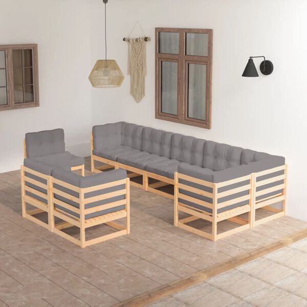 vidaXL Juego de muebles de jard&iacute;n 9 pzas y cojines madera maciza pino