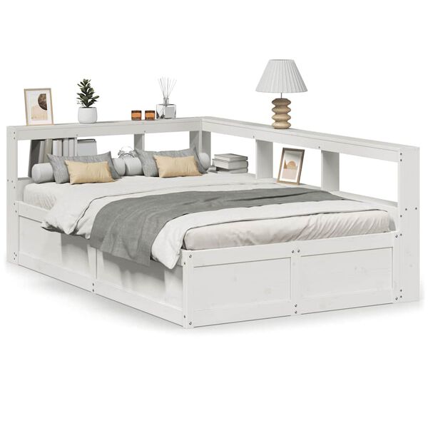 vidaXL Cama con estanter&iacute;a sin colch&oacute;n madera maciza blanca 120x190 cm