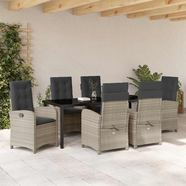 vidaXL Conjunto de Comedor de Jard&iacute;n 7 pcs Gris Claro rat&aacute;n sint&eacute;tico