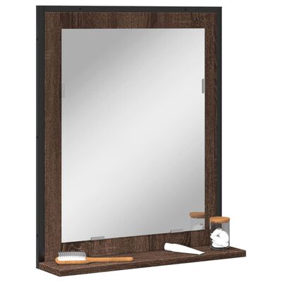vidaXL Espejo de baño con estante madera ingeniería marrón 50x12x60 cm