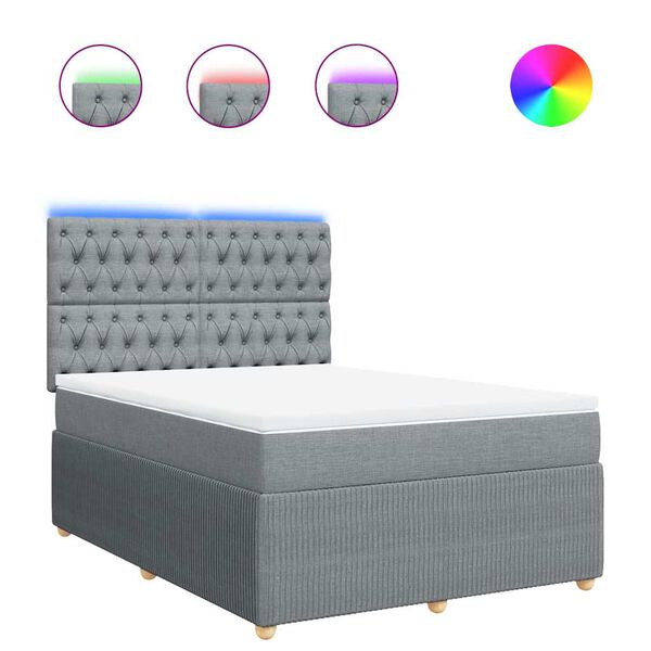 vidaXL Cama box spring con colch&oacute;n tela gris claro 160x200 cm