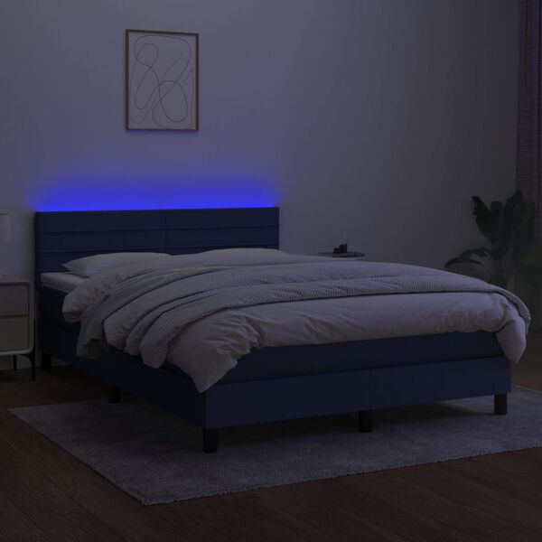 vidaXL Cama box spring colch&oacute;n y luces LED tela azul 140x190 cm