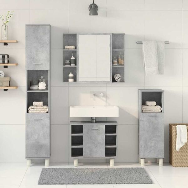 vidaXL Juego muebles de ba&ntilde;o 4 pzas madera contrachapada gris hormig&oacute;n
