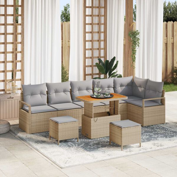 vidaXL Conjunto de sof&aacute; de jard&iacute;n con coj&iacute;n 9 pcs Beige y Gris Claro