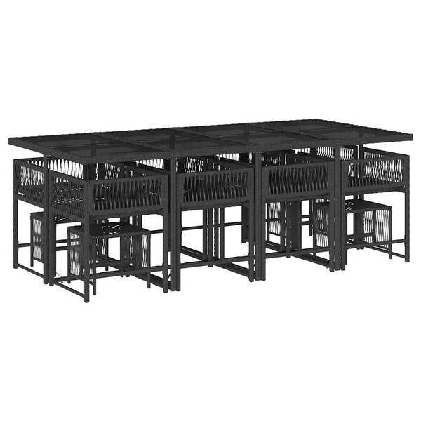 vidaXL Set comedor de jard&iacute;n con cojines 13 pzas rat&aacute;n sint&eacute;tico negro