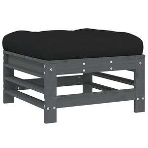 vidaXL Taburete de jard&iacute;n con coj&iacute;n madera maciza de pino gris