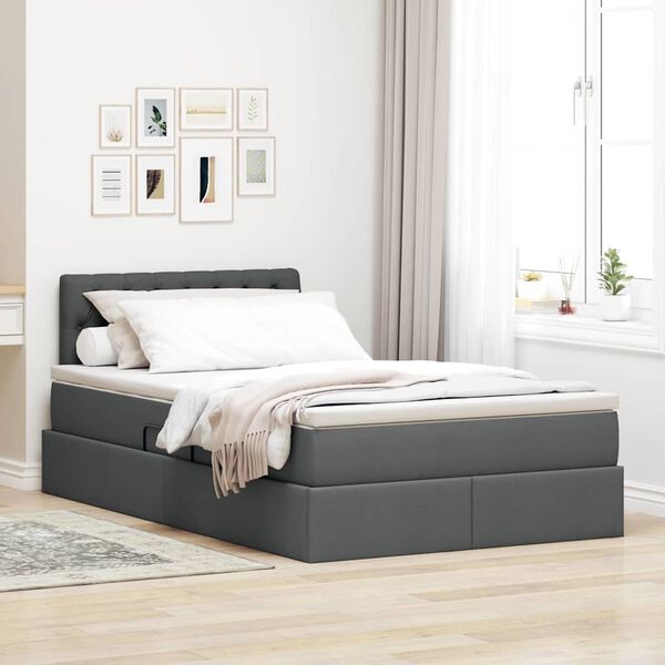 vidaXL Cama con almacenamiento y colchón Gris oscuro 120 x 190 cm