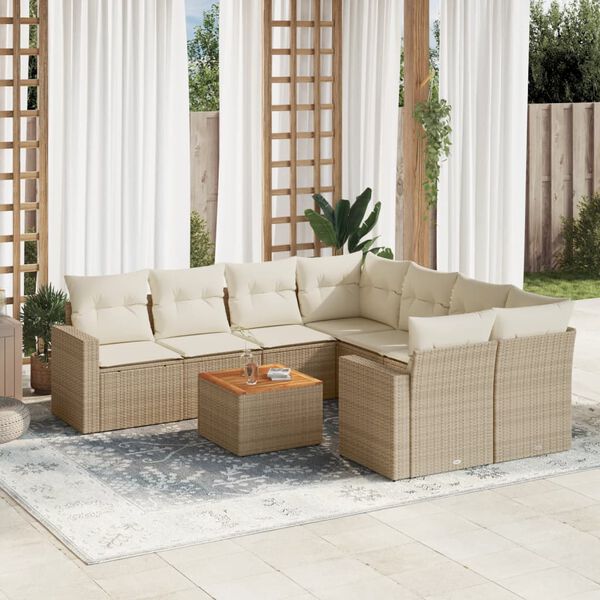 vidaXL Set de sof&aacute;s de jard&iacute;n 9 pzas con cojines rat&aacute;n sint&eacute;tico beige