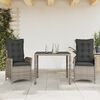 vidaXL Set comedor de jard&iacute;n 3 piezas con cojines rat&aacute;n sint&eacute;tico gris