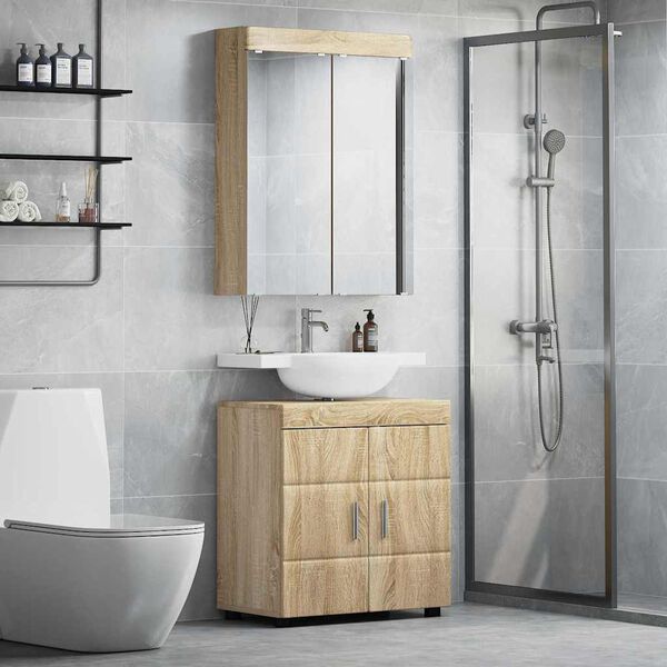 vidaXL Juego de muebles de ba&ntilde;o con estante TULUM Roble Sonoma