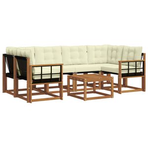 vidaXL Conjunto de sof&aacute;s de exterior con coj&iacute;n 7 pcs Natural y Crema