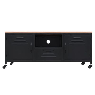 vidaXL Mueble TV hierro y madera maciza de abeto negro 110x30x43 cm