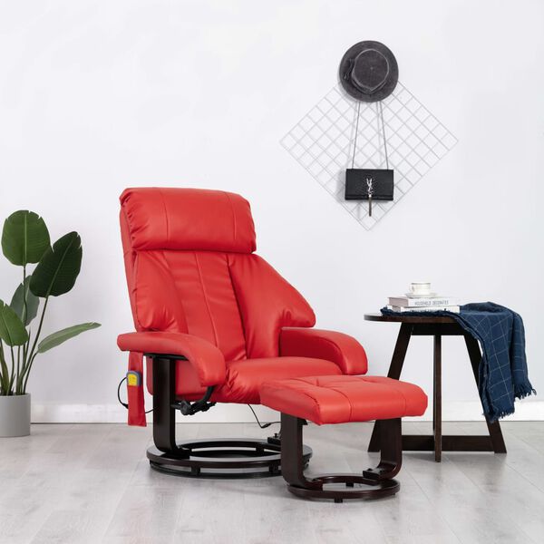 vidaXL Sillón de masaje de TV reclinable de cuero sintético rojo