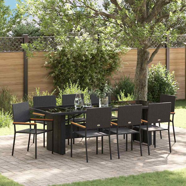 vidaXL Conjunto de Comedor de Jard&iacute;n 9 pcs Negro rat&aacute;n sint&eacute;tico
