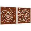 vidaXL Adorno de pared jard&iacute;n 2 uds acero corten dise&ntilde;o rosa 55x55 cm