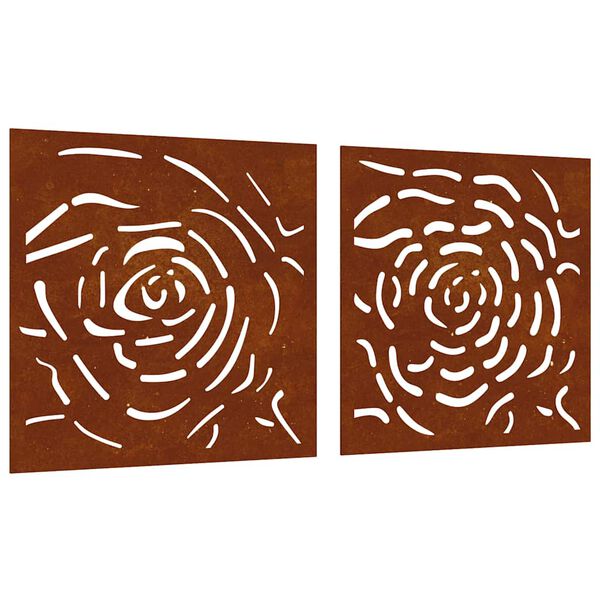 vidaXL Adorno de pared jard&iacute;n 2 uds acero corten dise&ntilde;o rosa 55x55 cm