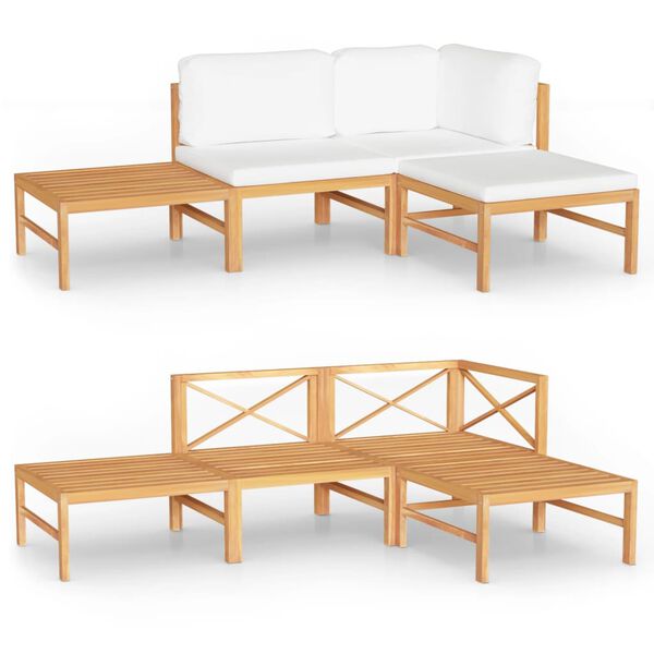 vidaXL Set de muebles de jardín 4 pzas madera de teca y cojines crema