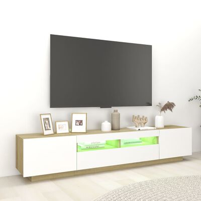 vidaXL Armario TV con luces LED blanco y roble Sonoma 200x35x40 cm