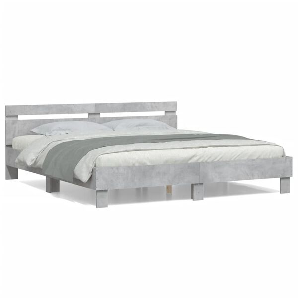 vidaXL Cama con cabecero madera de ingenier&iacute;a gris hormig&oacute;n 180x200 cm