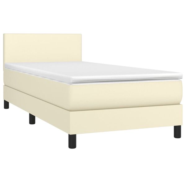 vidaXL Cama box spring y colch&oacute;n LED cuero sint&eacute;tico crema 90x200 cm