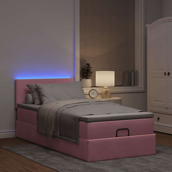 vidaXL Cama otomana con colch&oacute;n y LED terciopelo rosa 80x200 cm