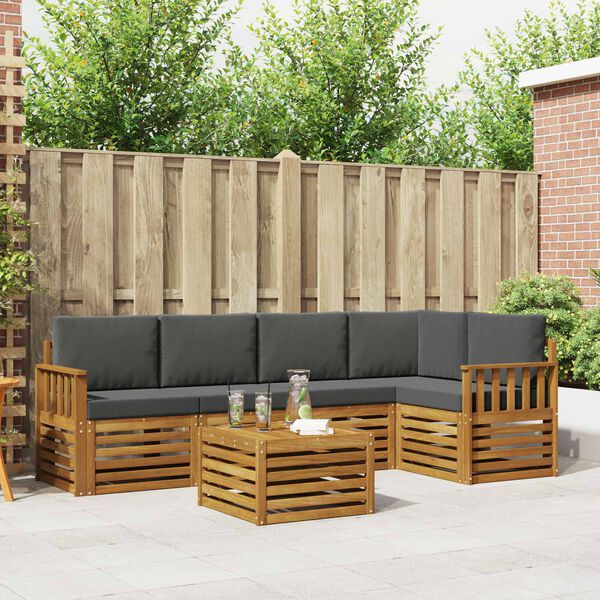 vidaXL Juegos de sof&aacute;s con coj&iacute;n 6 pcs Natural y Antracita