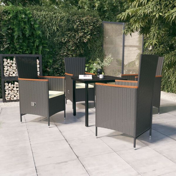 vidaXL Juego de comedor de jard&iacute;n 5 piezas con cojines negro