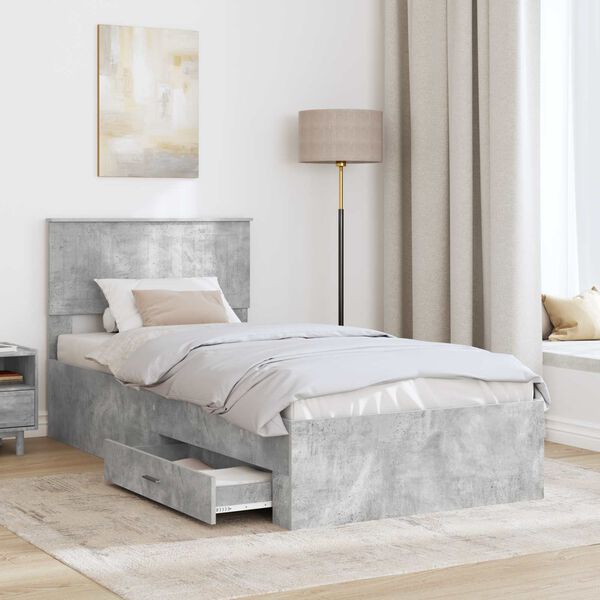 vidaXL Estructura de cama con cabecera Gris Concreto 90 x 190 cm