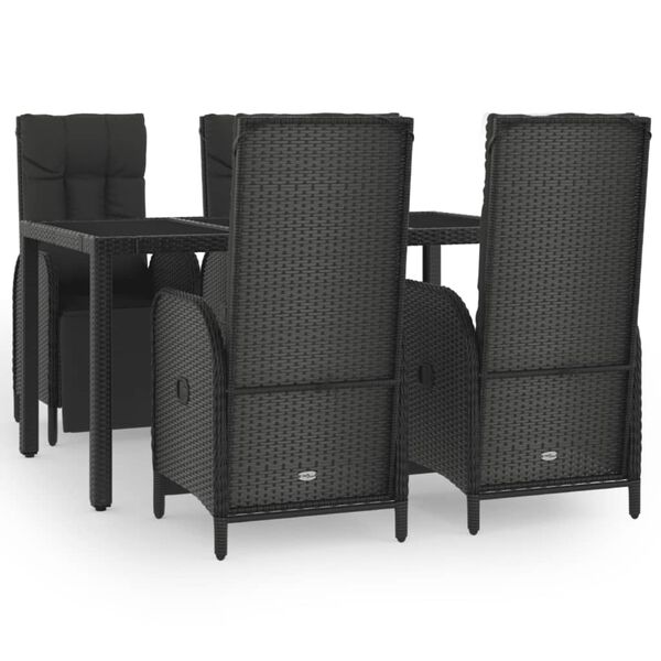 vidaXL Set de muebles jard&iacute;n 5 pzas con cojines rat&aacute;n sint&eacute;tico negro
