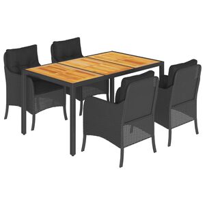 vidaXL Set de muebles jard&iacute;n 5 pzas con cojines rat&aacute;n sint&eacute;tico negro