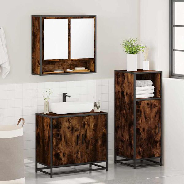 vidaXL Set de muebles baño 3 pzas madera contrachapada roble ahumado