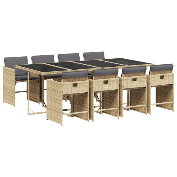 vidaXL Set comedor de jard&iacute;n 9 pzas con cojines rat&aacute;n sint&eacute;tico beige