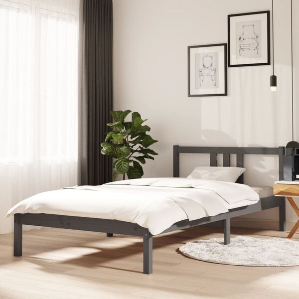 vidaXL Estructura de cama sin colch&oacute;n madera maciza gris 100x200 cm