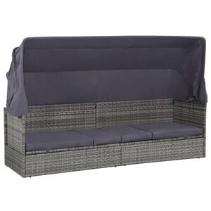 vidaXL Cama de jard&iacute;n con toldo 205x62 cm rat&aacute;n sint&eacute;tico gris