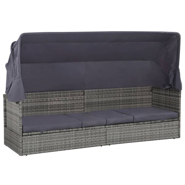 vidaXL Cama de jard&iacute;n con toldo 205x62 cm rat&aacute;n sint&eacute;tico gris
