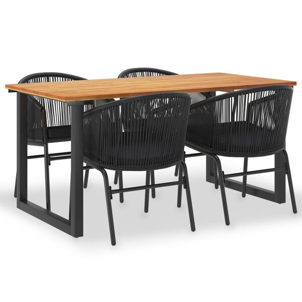 vidaXL Set de comedor de jard&iacute;n 5 pzas madera maciza acacia rat&aacute;n PVC
