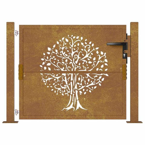 vidaXL Puerta de jard&iacute;n 100x100 cm de acero corten con dise&ntilde;o de &aacute;rbol