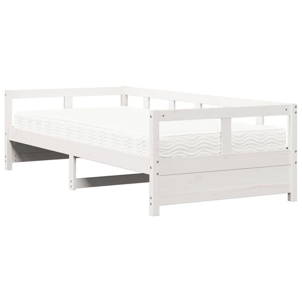 vidaXL Sof&aacute; cama con colch&oacute;n madera maciza de pino blanco 90x200 cm