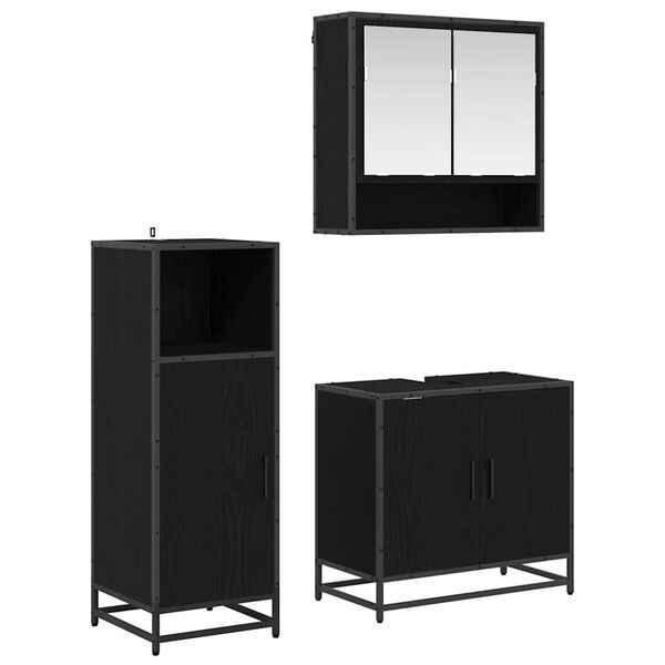 vidaXL Juego de muebles de ba&ntilde;o 3 pcs Roble Negro Madera contrachapada