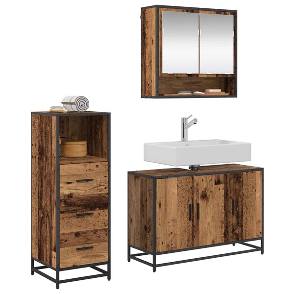 vidaXL Juego de muebles de ba&ntilde;o con caj&oacute;n 3 pcs Madera envejecida