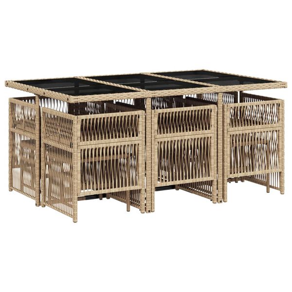 vidaXL Set comedor de jard&iacute;n 11 pzas con cojines rat&aacute;n sint&eacute;tico beige