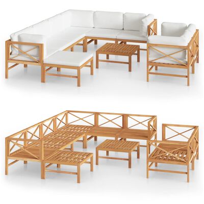 vidaXL Set de muebles de jardín 10 pzas madera de teca y cojines crema