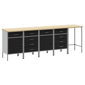 vidaXL Conjunto de armarios de trabajo con caj&oacute;n 5 uds. Negro y Gris